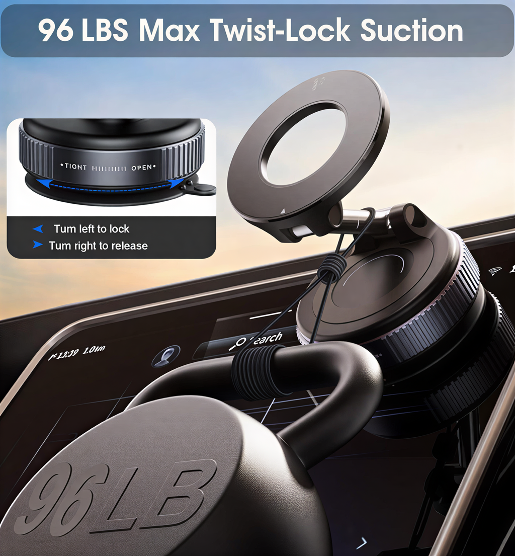 Ultra-Strong 360° Twist-Lock Suction Magnetic Mobile Holder (96 LBS Grip Power) For Car, Desk, Workout &amp; Travel — Built for Indian Roads