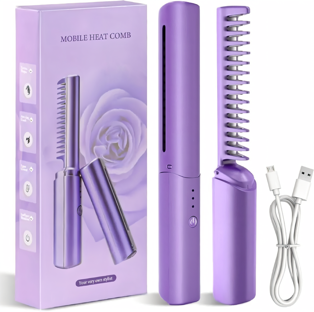 SilkPro™ Mini Portable Hair Straightener — Cordless, Rechargeable Hot Comb for Instant Smooth Hair