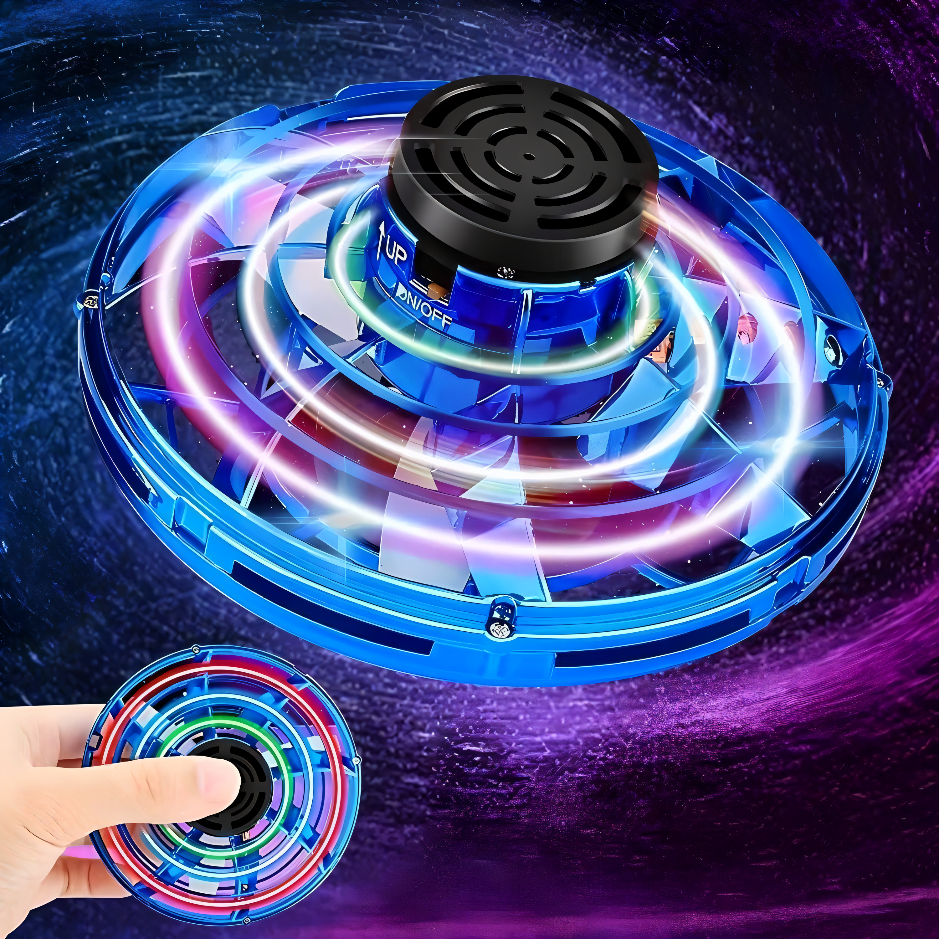 Magic Flying Orb Spinner Toy – RGB Hovering Hand-Control Drone Ball